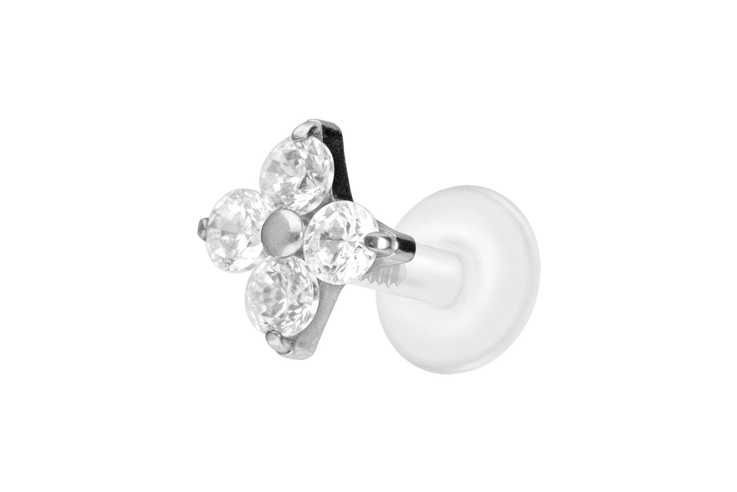 PTFE Labret Piercing mit Innengewinde + Titan-Aufsatz KRISTALLBLUME